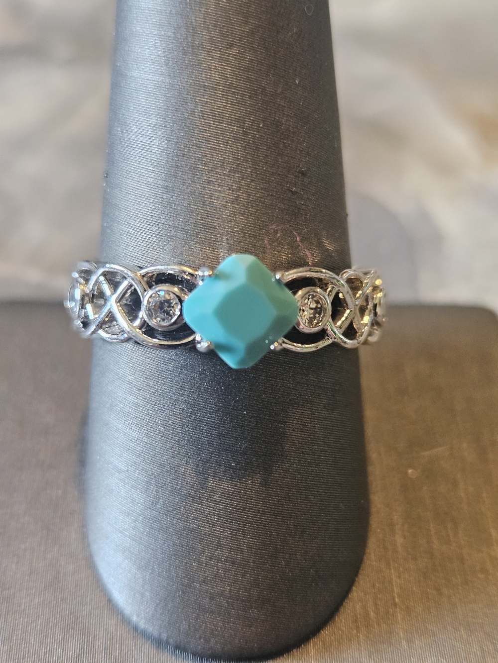 Bomb Party Ring with Turquoise Color Square Gemstone